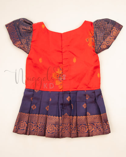 Ready to Ship: Red and Blue Designer Pattern Blouse Pattu Pavada Set