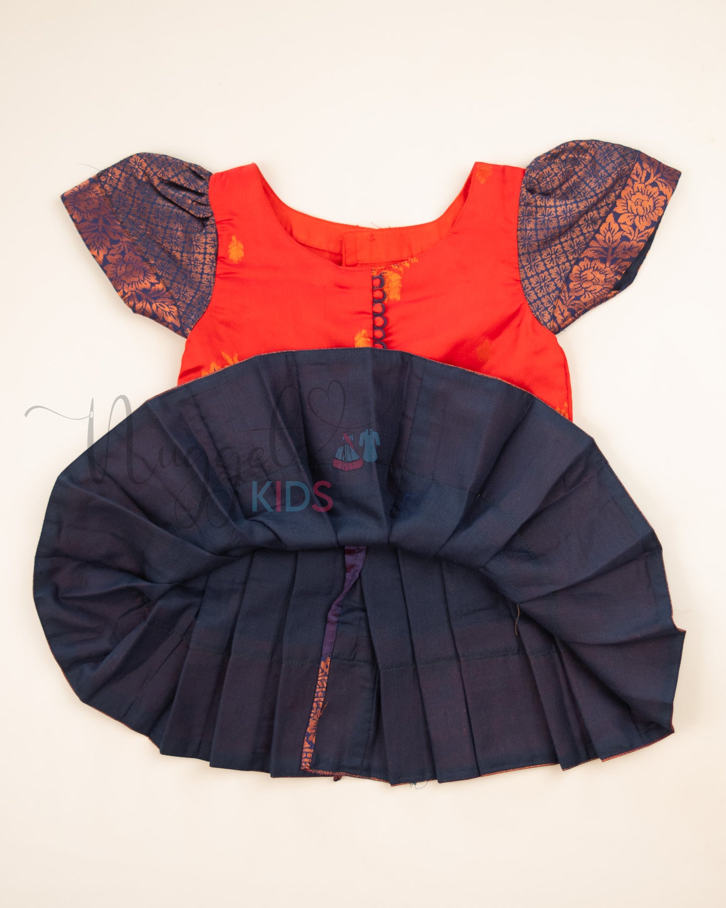 Ready to Ship: Red and Blue Designer Pattern Blouse Pattu Pavada Set