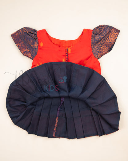 Ready to Ship: Red and Blue Designer Pattern Blouse Pattu Pavada Set