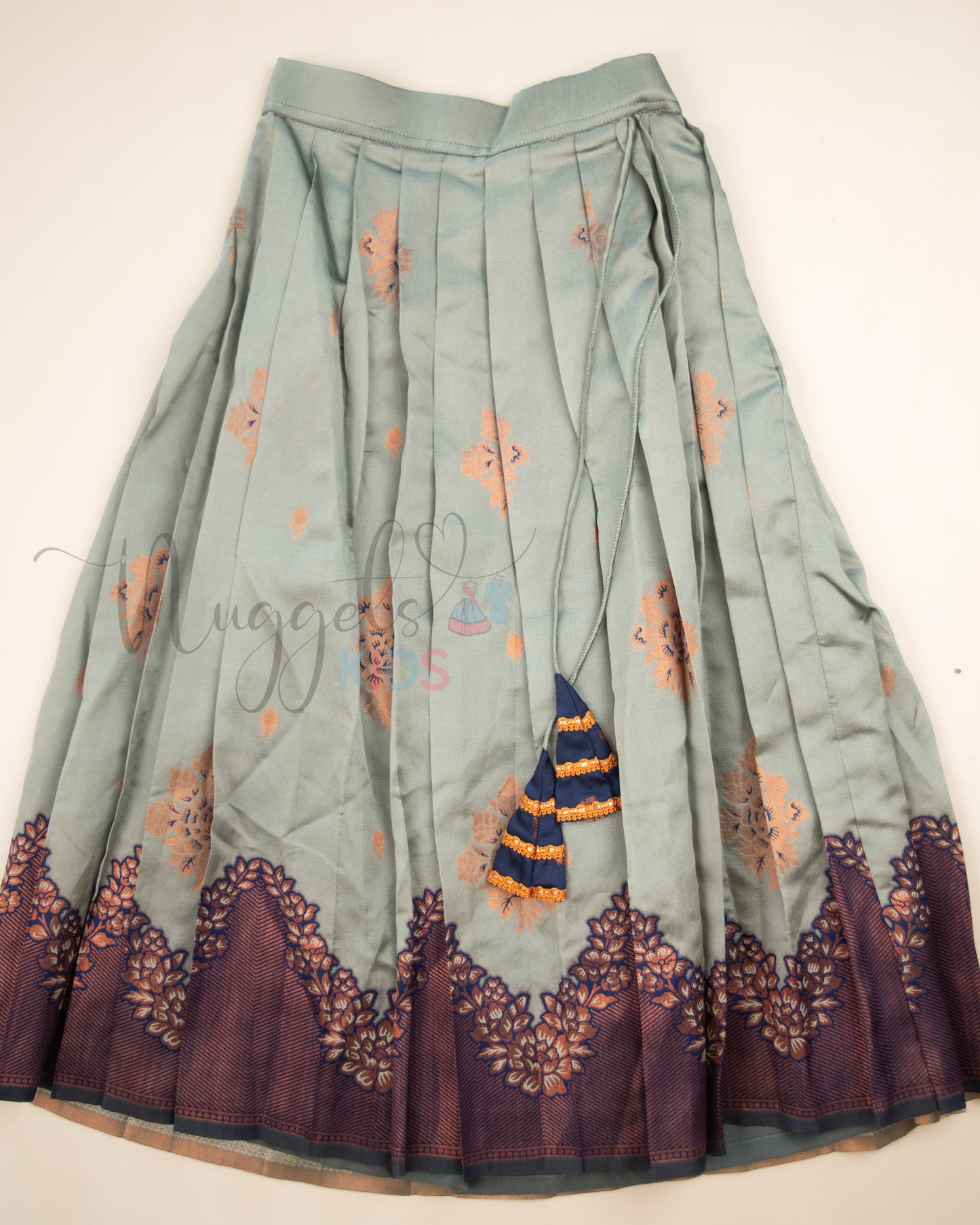 Ready to Ship: Grey and Blue Lacework Pattern Blouse Pattu Pavada Set