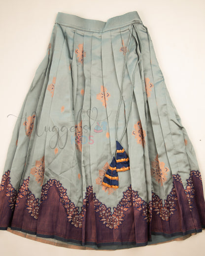 Ready to Ship: Grey and Blue Lacework Pattern Blouse Pattu Pavada Set