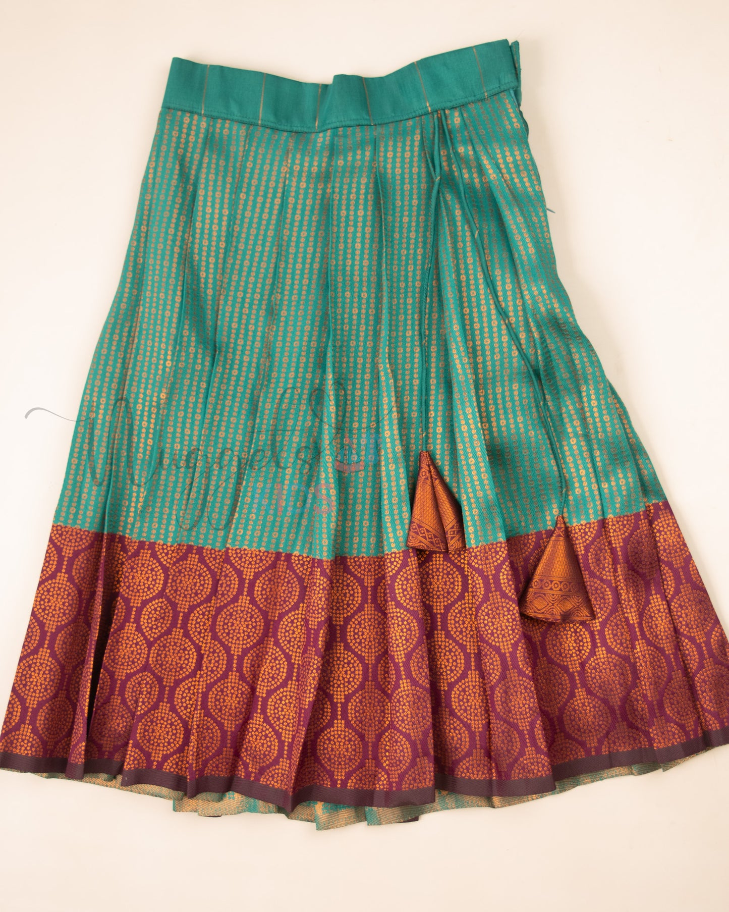 Ready to Ship: Bottle Green and Jamun Designer Pattern Blouse Pattu Pavada Set