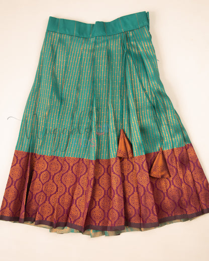 Ready to Ship: Bottle Green and Jamun Designer Pattern Blouse Pattu Pavada Set