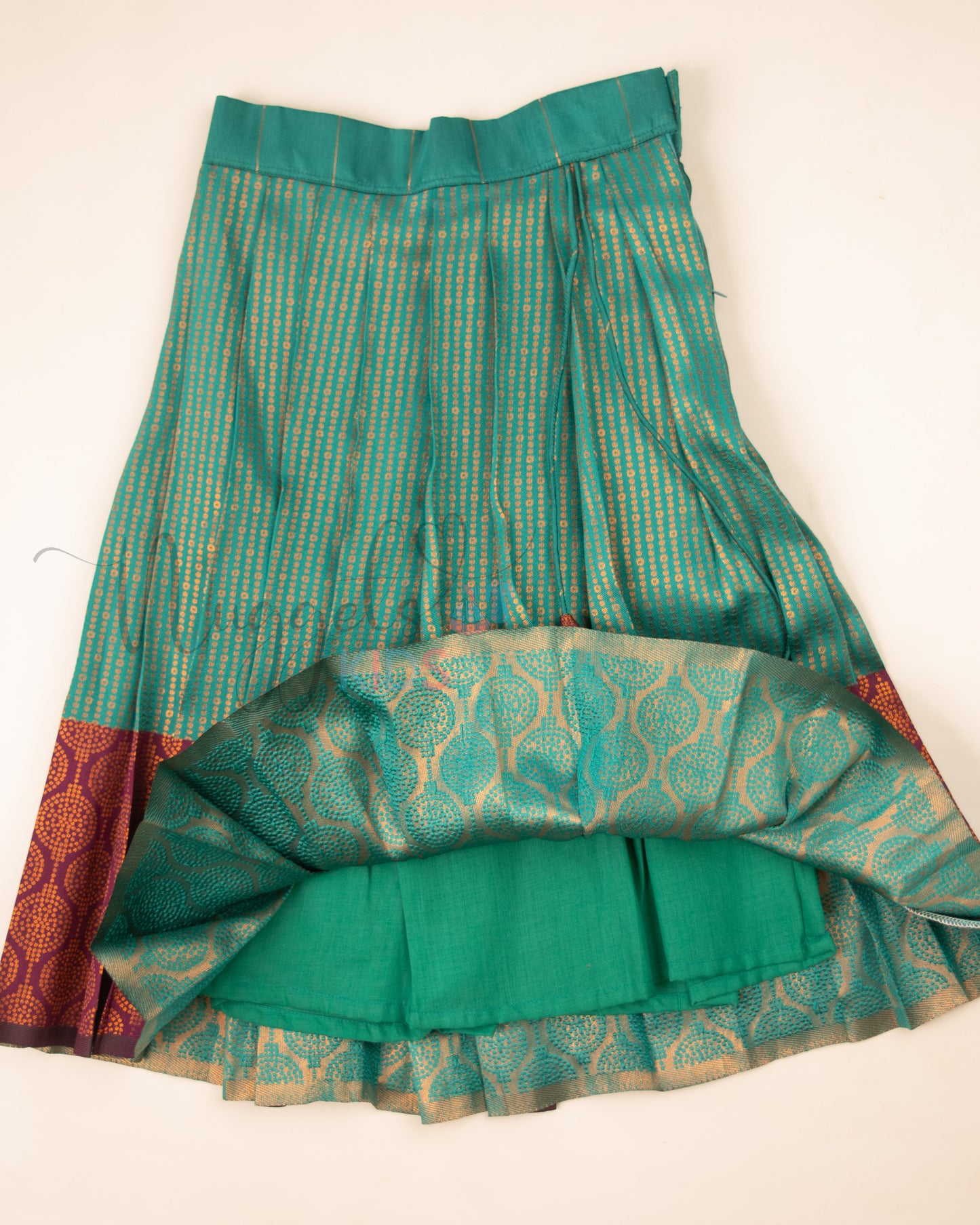 Ready to Ship: Bottle Green and Jamun Designer Pattern Blouse Pattu Pavada Set