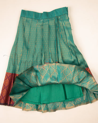 Ready to Ship: Bottle Green and Jamun Designer Pattern Blouse Pattu Pavada Set