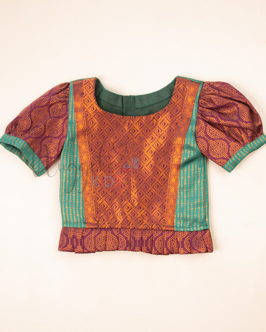 Ready to Ship: Bottle Green and Jamun Designer Pattern Blouse Pattu Pavada Set