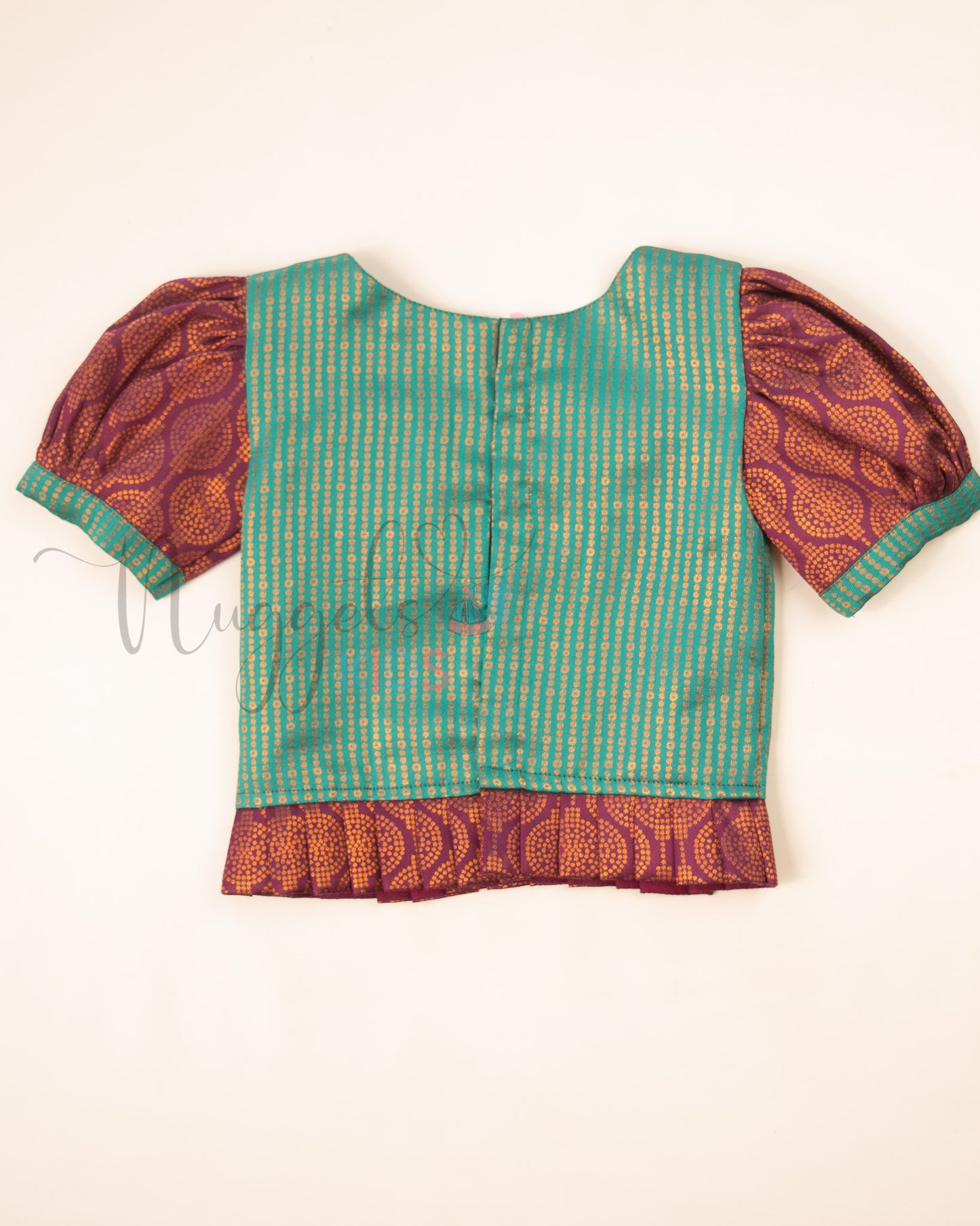 Ready to Ship: Bottle Green and Jamun Designer Pattern Blouse Pattu Pavada Set