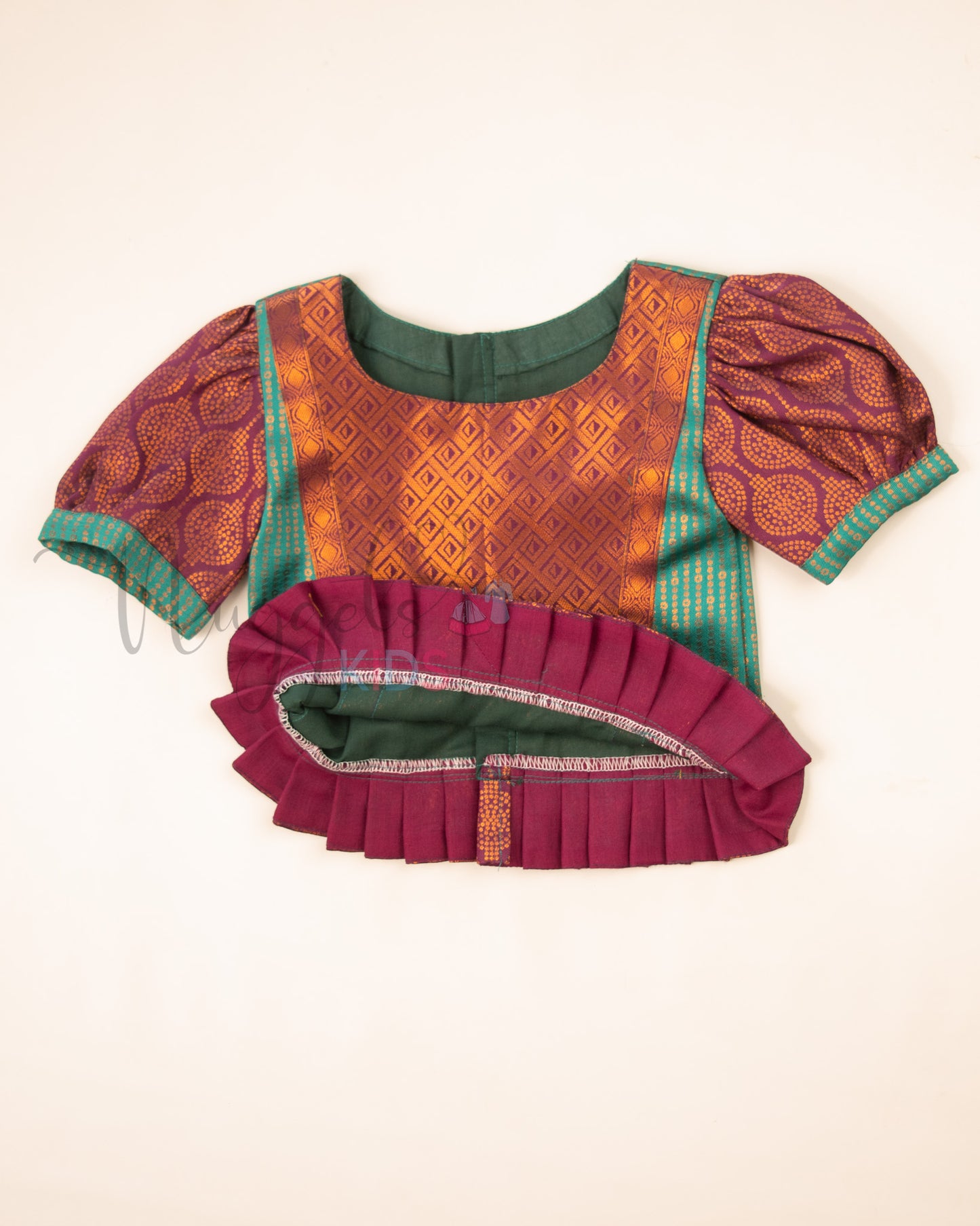 Ready to Ship: Bottle Green and Jamun Designer Pattern Blouse Pattu Pavada Set