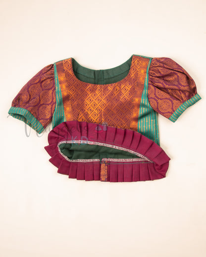 Ready to Ship: Bottle Green and Jamun Designer Pattern Blouse Pattu Pavada Set