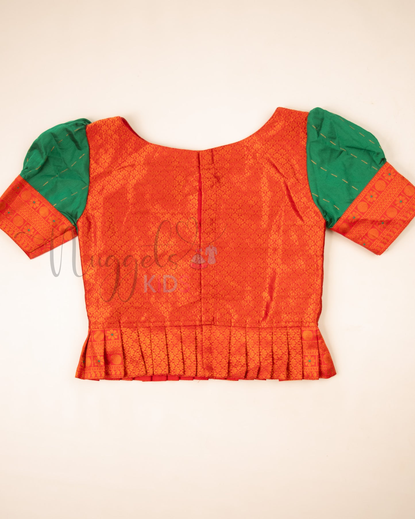 Ready to Ship: Green and Red Lacework Pattern Blouse Pattu Pavada Set