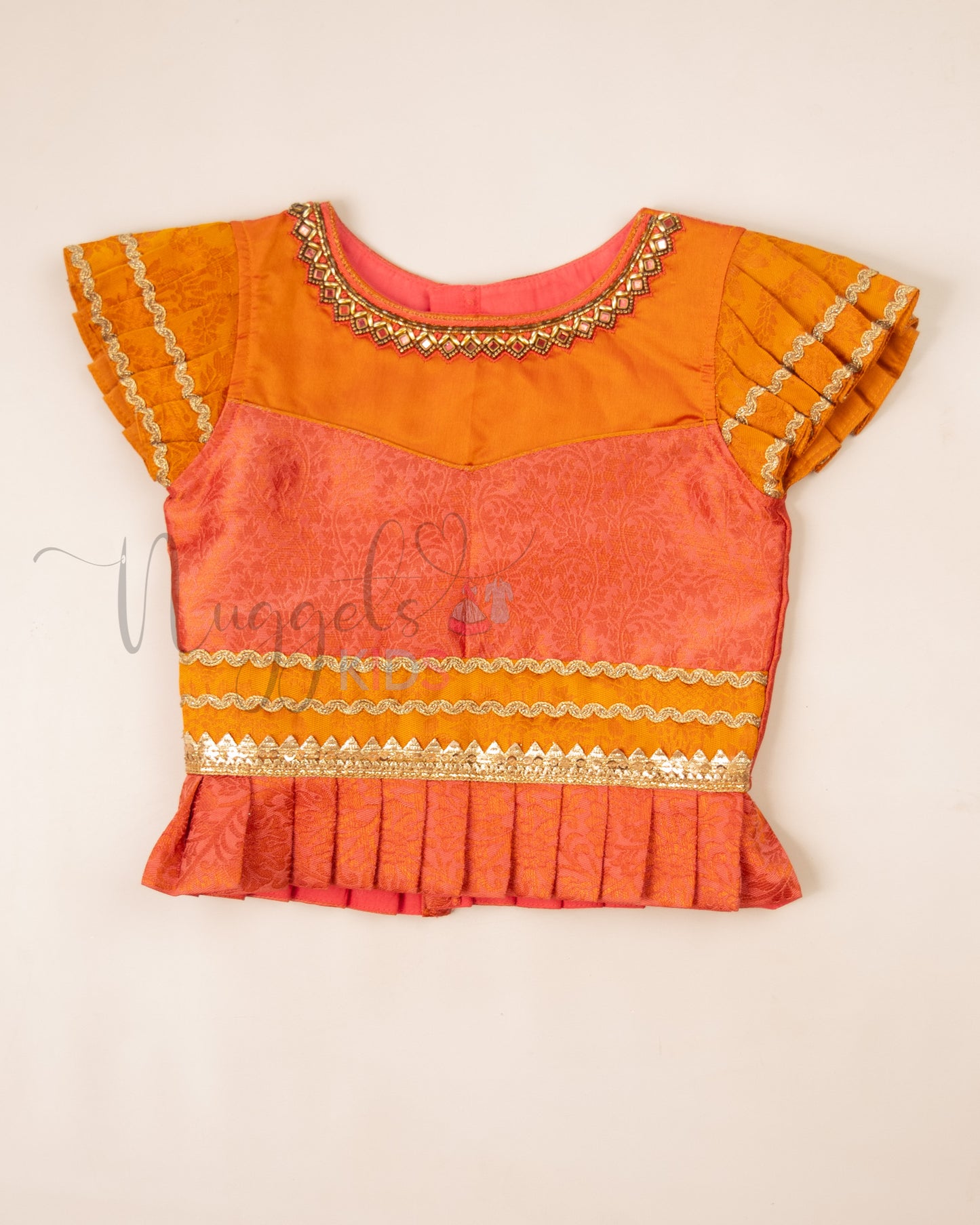 Ready to Ship: Orange and Pink Aari work Blouse Pattu Pavada Set