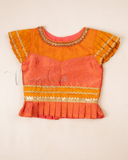 Ready to Ship: Orange and Pink Aari work Blouse Pattu Pavada Set