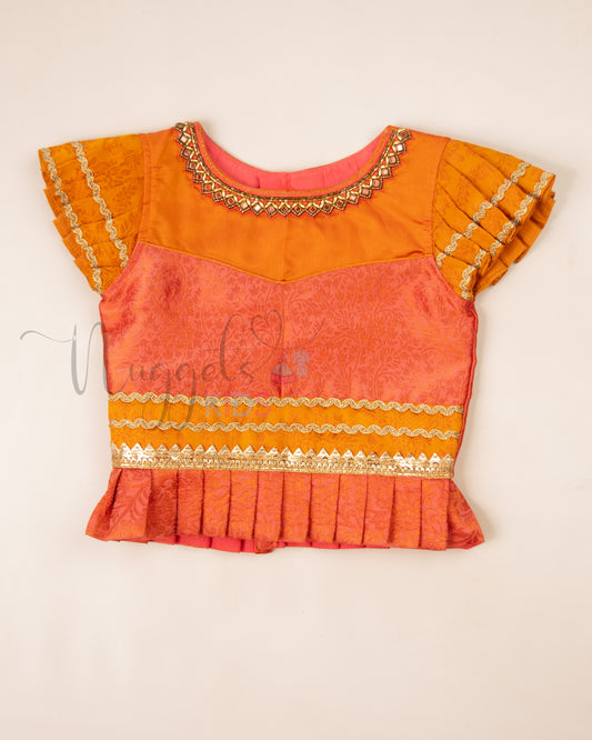 Ready to Ship: Orange and Pink Aari work Blouse Pattu Pavada Set