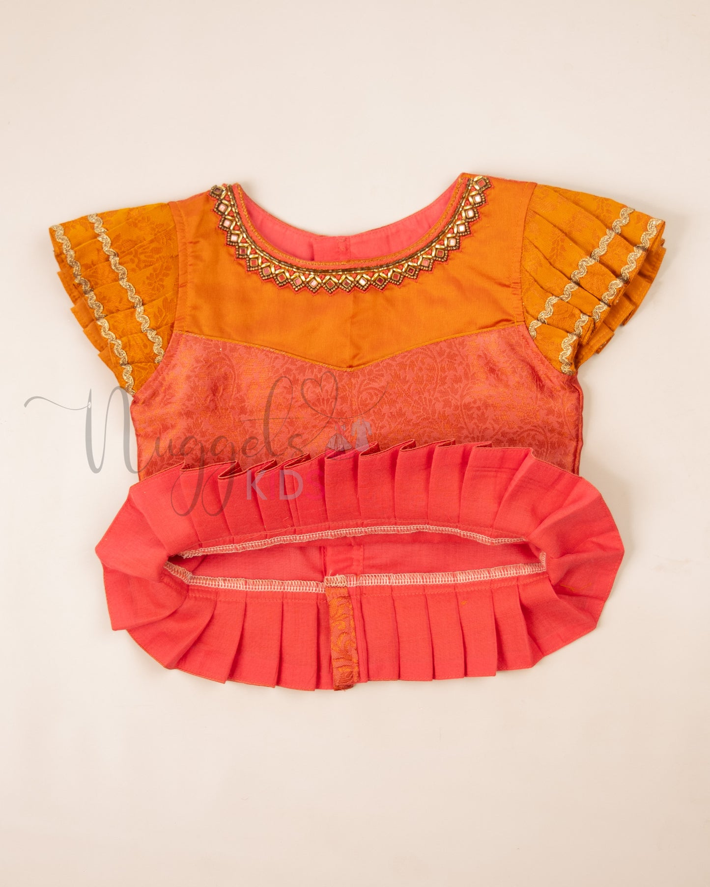 Ready to Ship: Orange and Pink Aari work Blouse Pattu Pavada Set