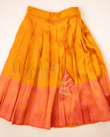 Ready to Ship: Orange and Pink Aari work Blouse Pattu Pavada Set