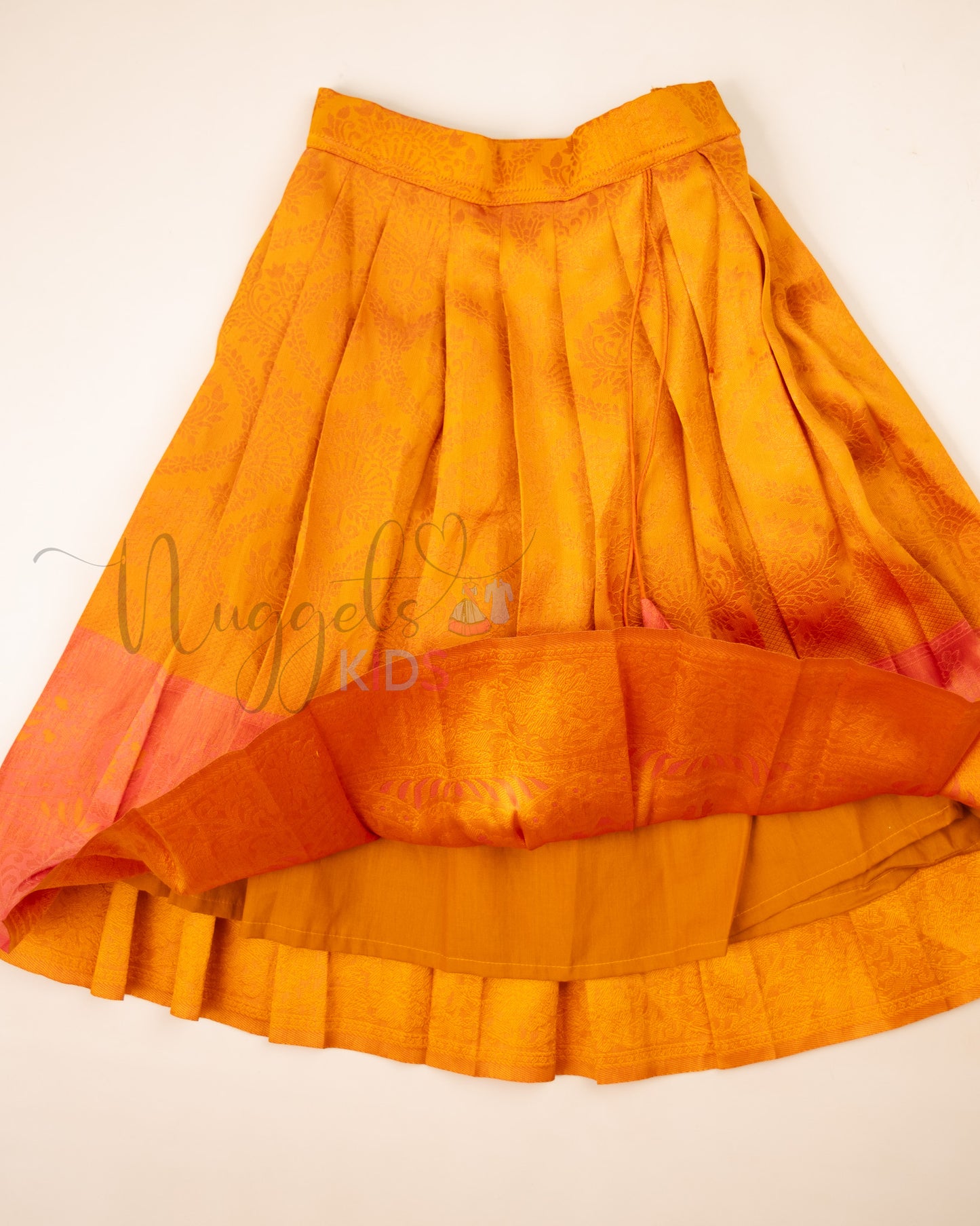 Ready to Ship: Orange and Pink Aari work Blouse Pattu Pavada Set