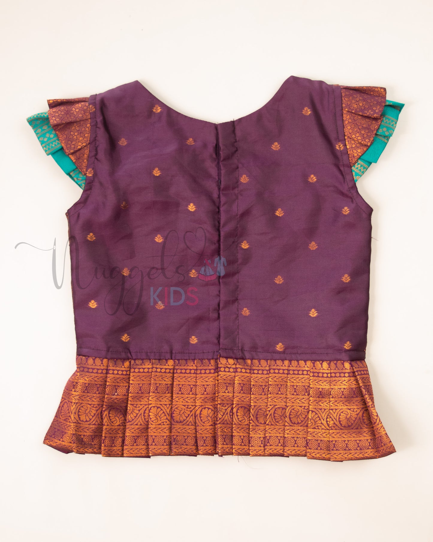Ready to Ship: Peacock Green and Wine Aari work Blouse Pattu Pavada Set
