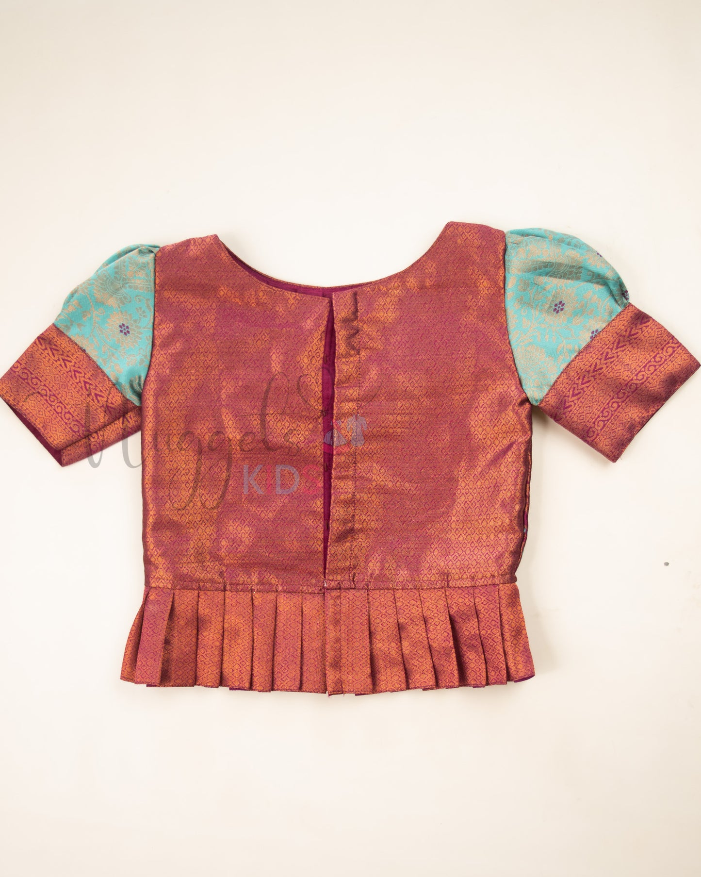 Ready to Ship: Ice Blue and Magenta Lacework Pattern Blouse Pattu Pavada Set