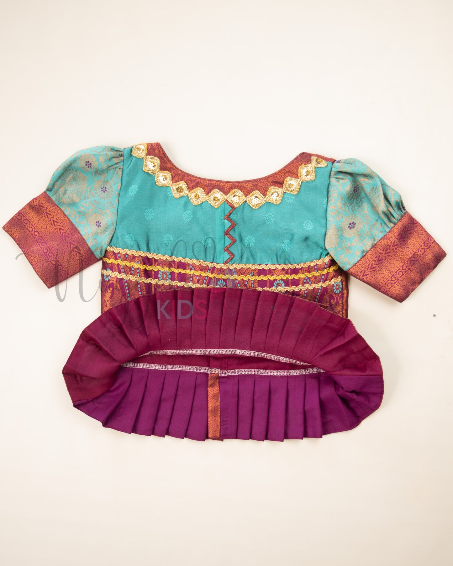 Ready to Ship: Ice Blue and Magenta Lacework Pattern Blouse Pattu Pavada Set