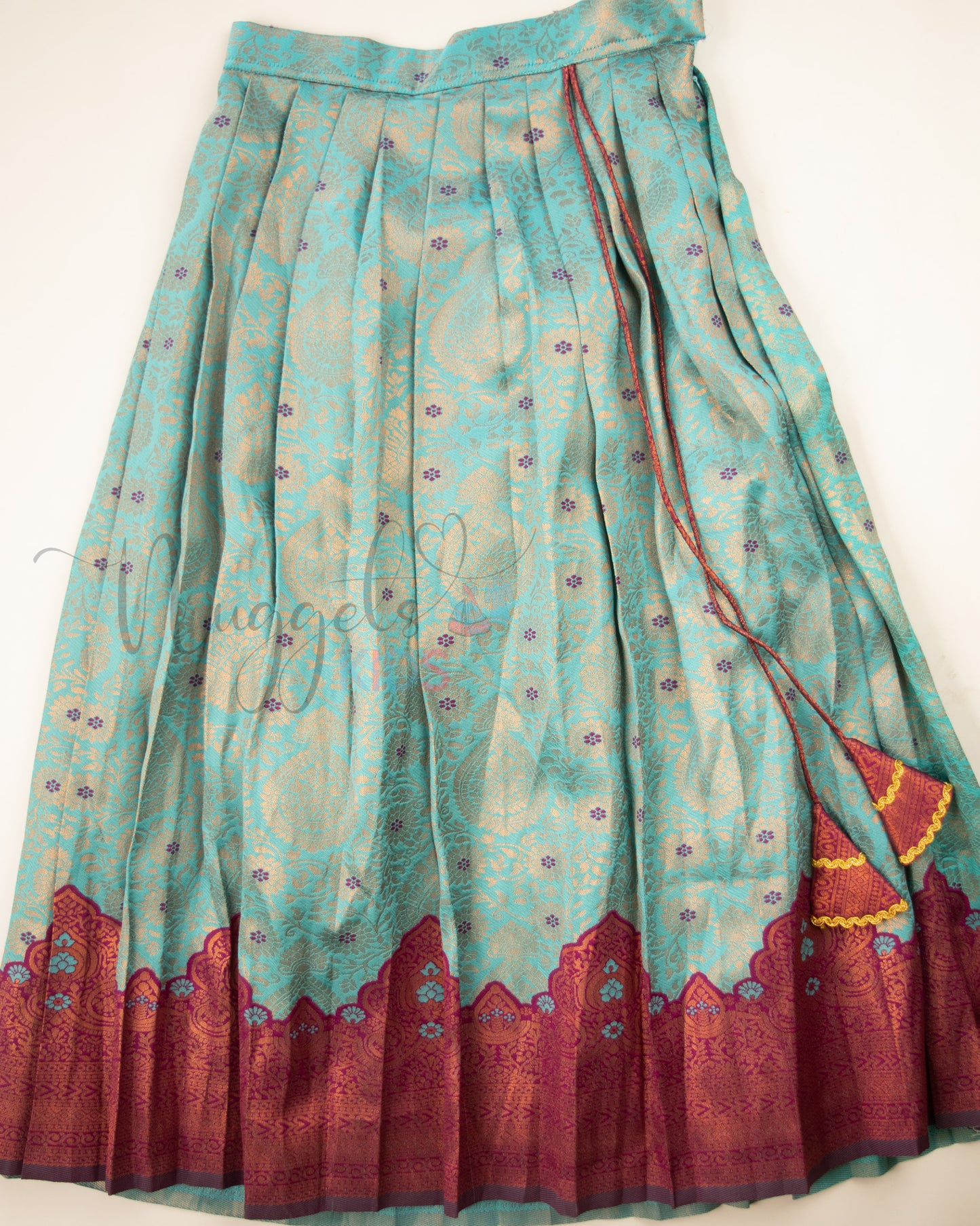 Ready to Ship: Ice Blue and Magenta Lacework Pattern Blouse Pattu Pavada Set