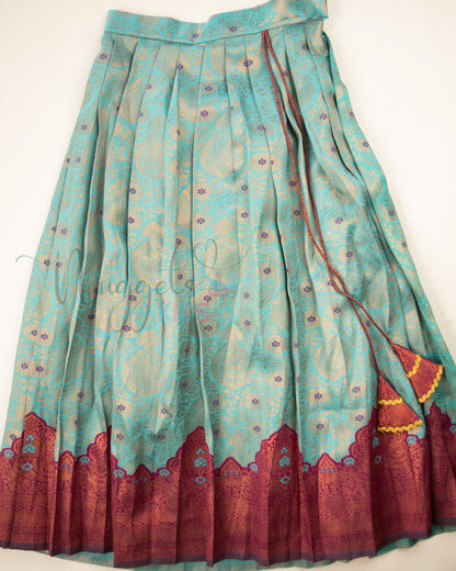 Ready to Ship: Ice Blue and Magenta Lacework Pattern Blouse Pattu Pavada Set
