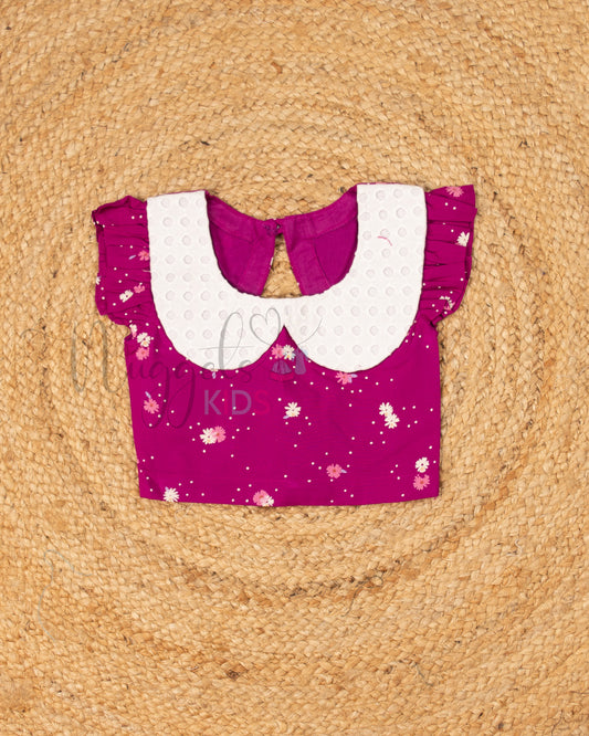 Ready to Ship: Purple Rayon Cotton Peter Pan Collar Short Set with Flutter Sleeves with Elastic Shorts