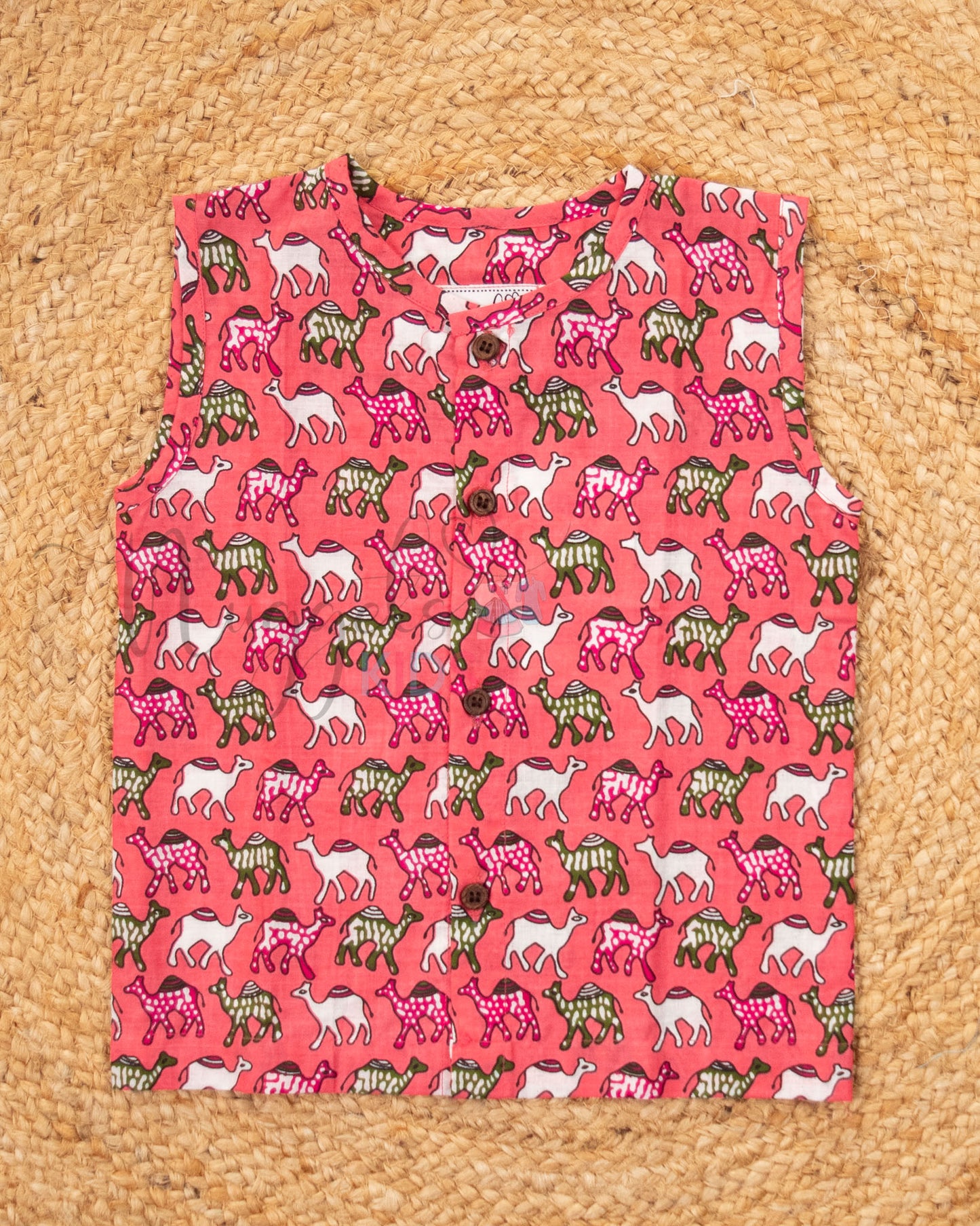 Ready to Ship: Pink Camel Printed Jhabla and Shorts Set Made of 100% Pure Cotton