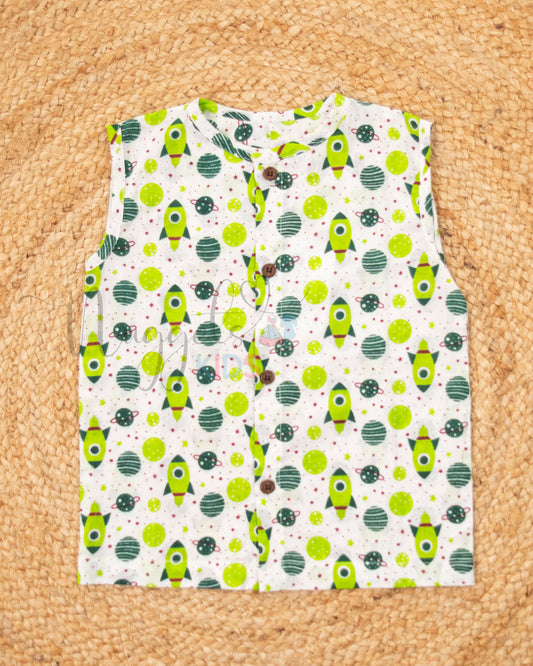 Ready to Ship: Rockets and Space Printed Jhabla and Shorts Set Made of 100% Pure Cotton