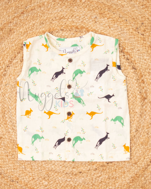 Ready to Ship: Kangaroo Printed Jhabla and Shorts Set Made of 100% Pure Cotton