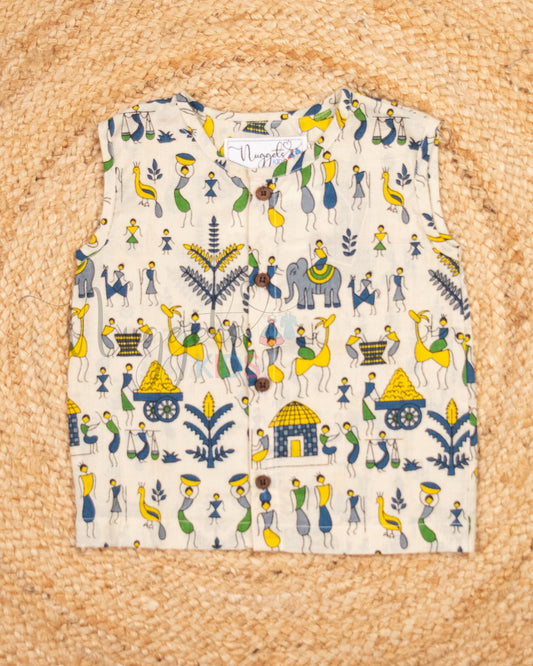 Ready to Ship: Worli Printed Jhabla and Shorts Set Made of 100% Pure Cotton