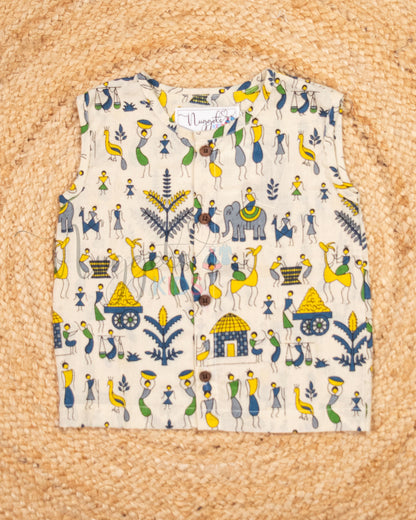 Ready to Ship: Worli Printed Jhabla and Shorts Set Made of 100% Pure Cotton