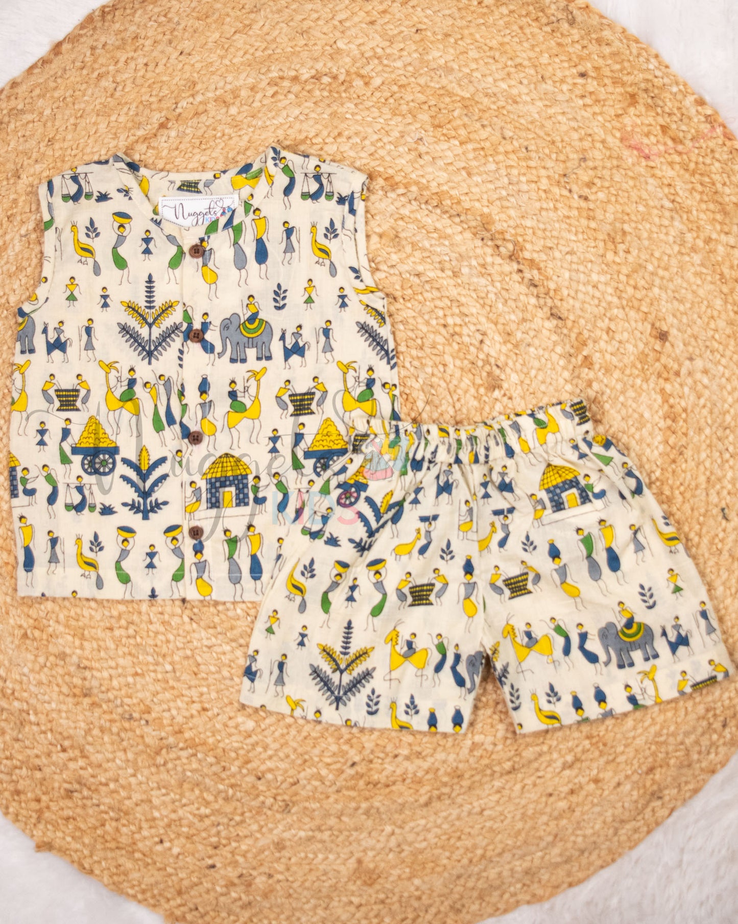 Ready to Ship: Worli Printed Jhabla and Shorts Set Made of 100% Pure Cotton
