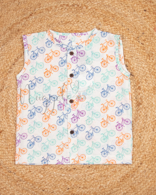 Ready to Ship: Bicycle Printed Jhabla and Shorts Set Made of 100% Pure Cotton