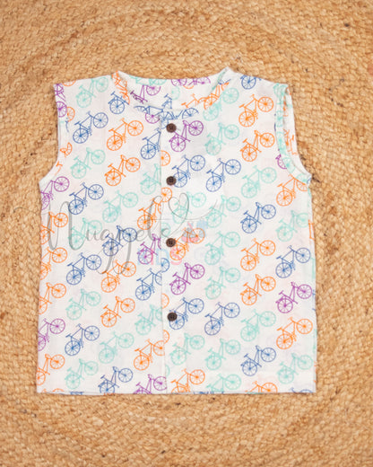 Ready to Ship: Bicycle Printed Jhabla and Shorts Set Made of 100% Pure Cotton