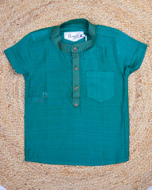 Ready to Ship: Emerald Green Silk Short Kurta with Anchoring Detailing