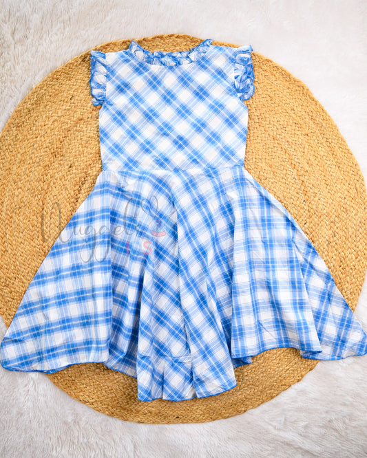 Ready to Ship: White and Blue Checks Halterneck Handkerchief Frock