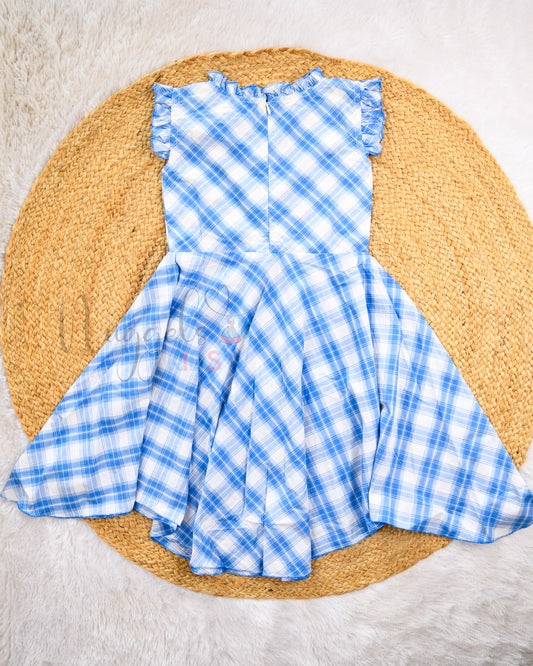 Ready to Ship: White and Blue Checks Halter neck Handkerchief Frock