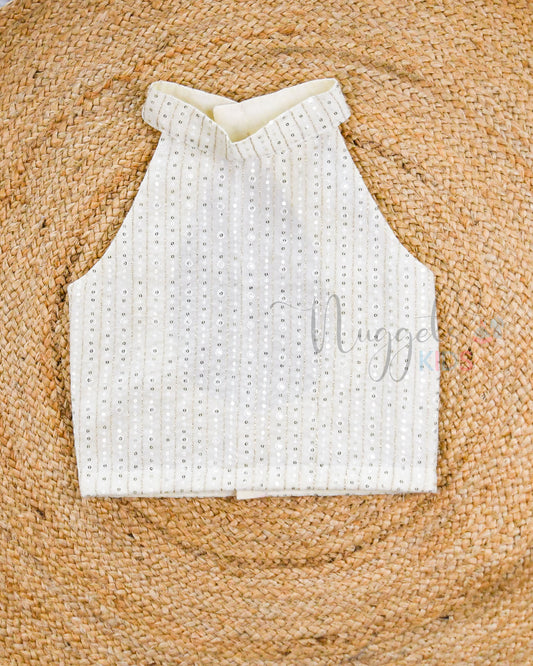Ready to Ship: Pear White Designer Halter neck Crop Top