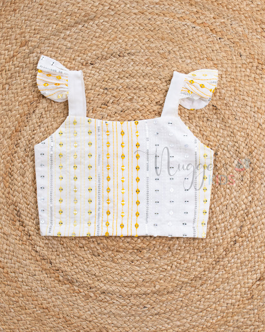 Pre Order: Yellow and white Top and Skirt