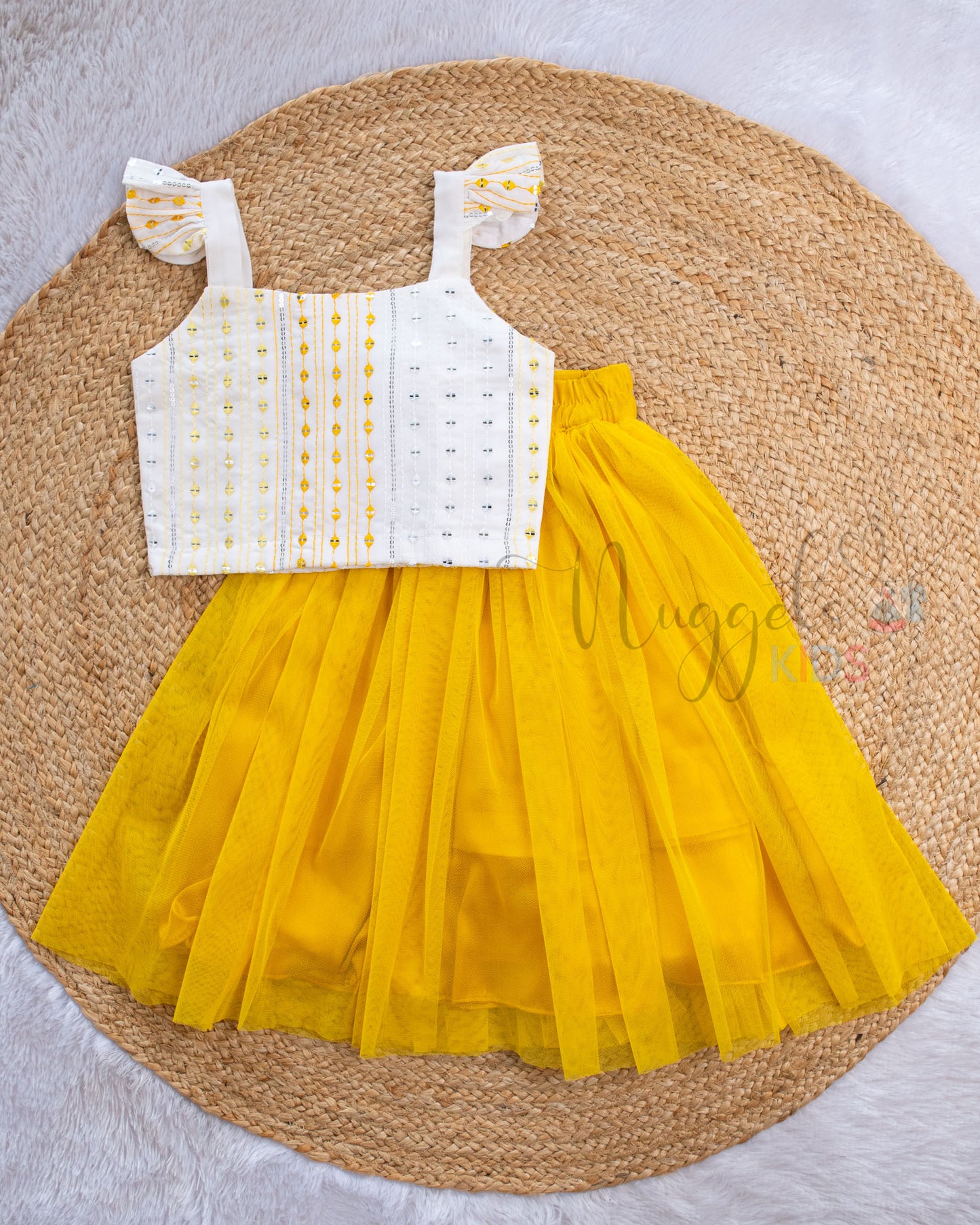Pre Order: Yellow and white Top and Skirt