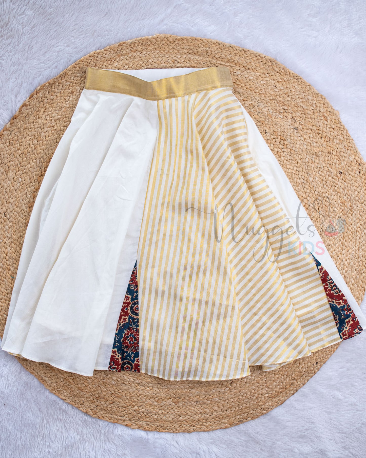 Pre Order: Ajrakh Halter Neck Top and Paneled Lehenga Skirt