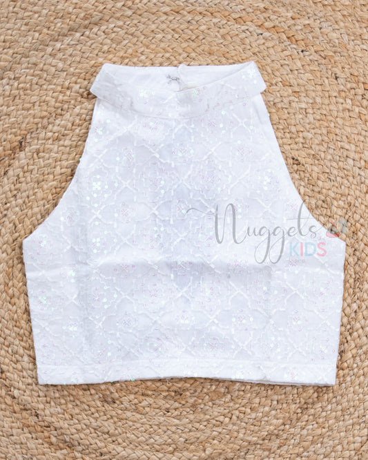 Pre Order: White Halter Top and Tie Dye Lehenga Skirt