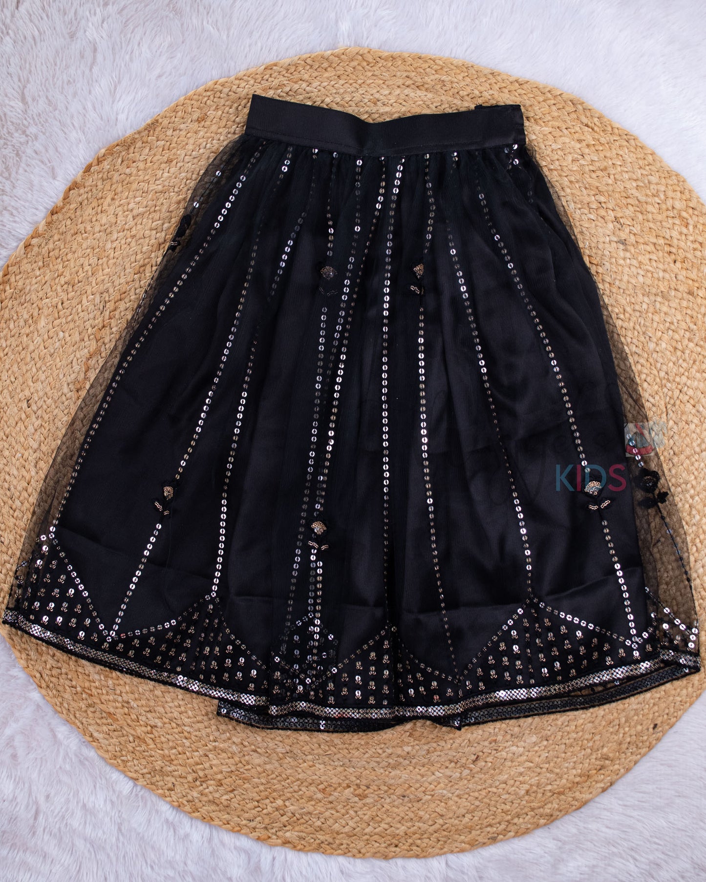 Pre Order: Black Handloom Cotton Top and Netted Skirt