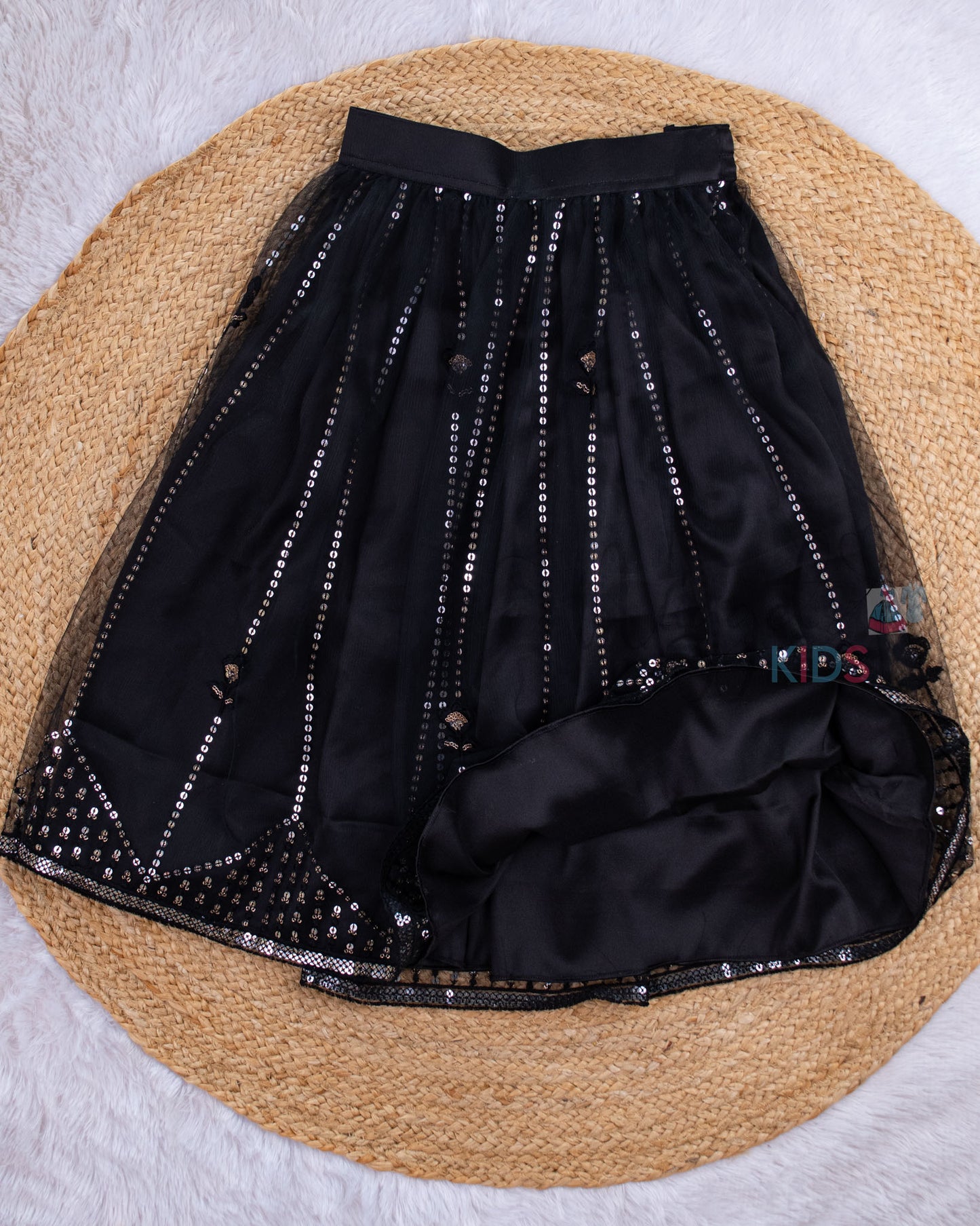 Pre Order: Black Handloom Cotton Top and Netted Skirt
