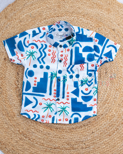Ready to Ship: Waveline Palm Linen Viscose Cotton Co-ord Set