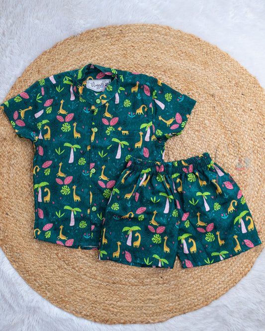 Ready to Ship: Giraffe Jam Linen Viscose Co_Ords Set