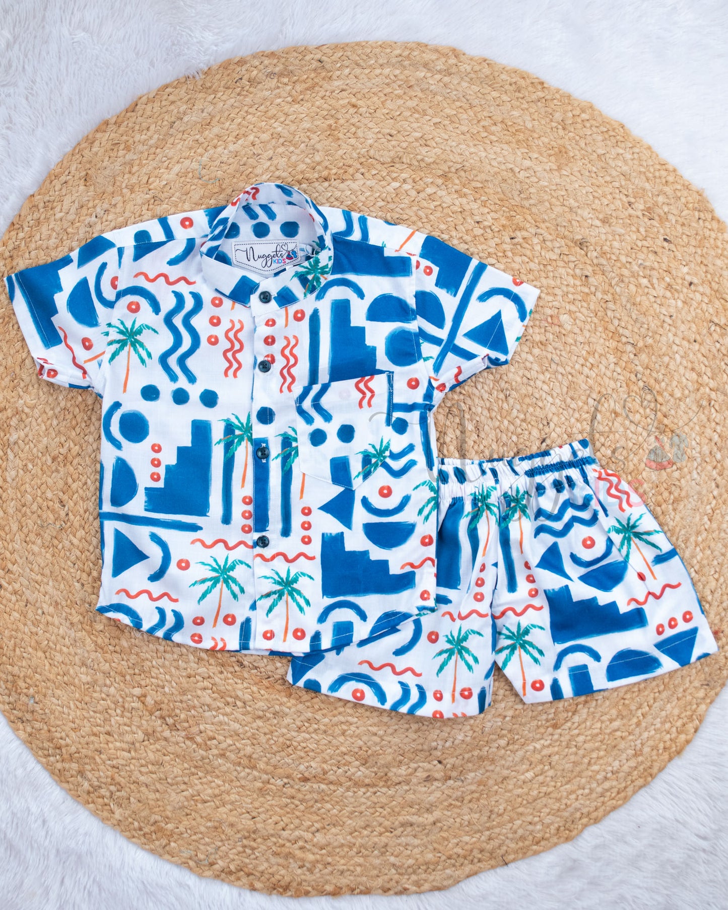 Ready to Ship: Waveline Palm Linen Viscose Cotton Co-ord Set
