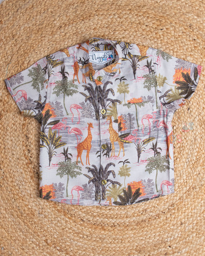 Ready to Ship: Giraffe Printed Viscose Cotton Shirts