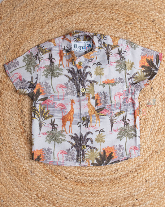 Ready to Ship: Giraffe Printed Viscose Cotton Shirts