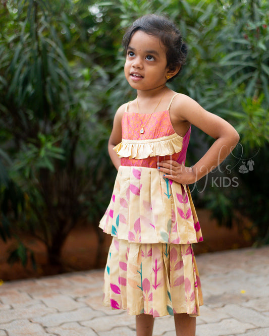 Ready to Ship: Offwhite Ikkat Premium Kanchi Double layer Semi Silk Frock with Frill Detailing